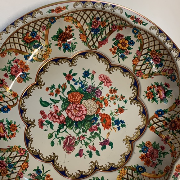 Daher England Serving Fruit Bowl Decorated Ware Tin Floral Gold Vintage 1971 - Picture 4 of 9